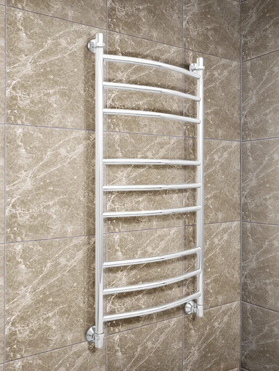 Galant White - белый водяной полотенцесушитель со слегка выгнутыми перекладинами, 600х600 мм