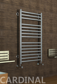 Cardinal E - электрический дизайн полотенцесушитель с квадратными вертикалями цвета хром.