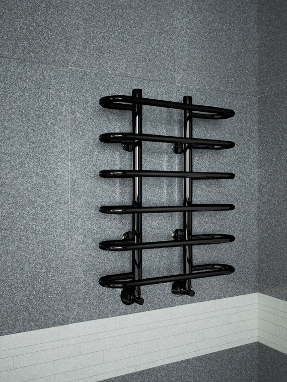 Sahara E - черный полотенцесушитель с закругленными перекладинами.