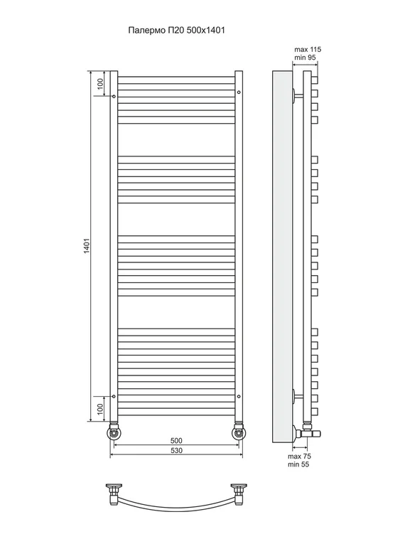 Палермо П20 - электрический полотенцесушитель, цвет бронза
