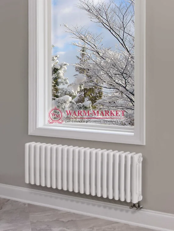 Трубчатый радиатор Purmo Delta 3037-20 секций, трехтрубный с нижним правым/левым подключением с вентилем.