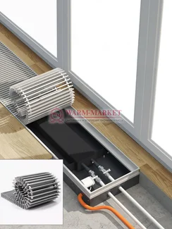 Конвектор внутрипольный Helios Therm Alpha (CIA) без вентилятора глубиной 95мм с алюминиевой решеткой серебряного цвета