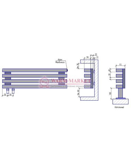 Steel VL 30х50 730 - вертикальный трубчатый дизайн-радиатор шириной 430 мм, 15 секций