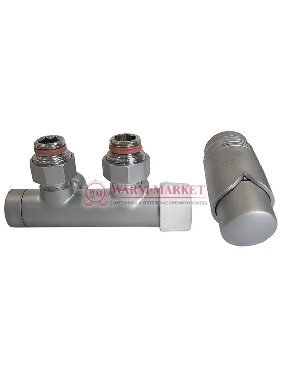 Узел подключения термостатический DUO-PLEX 3/4 x М22x1,5 + 2 Ниппеля 1/2x3/4 Сатин