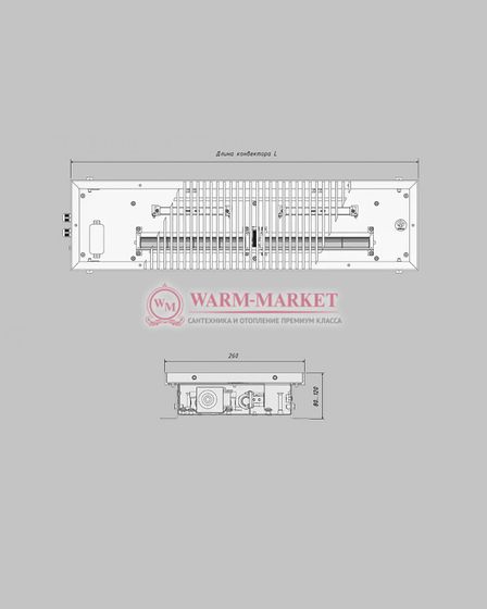 Внутрипольный электрический конвектор Vitron ВКВЭ.80.260 с вентилятором высотой 80 мм (без решетки)