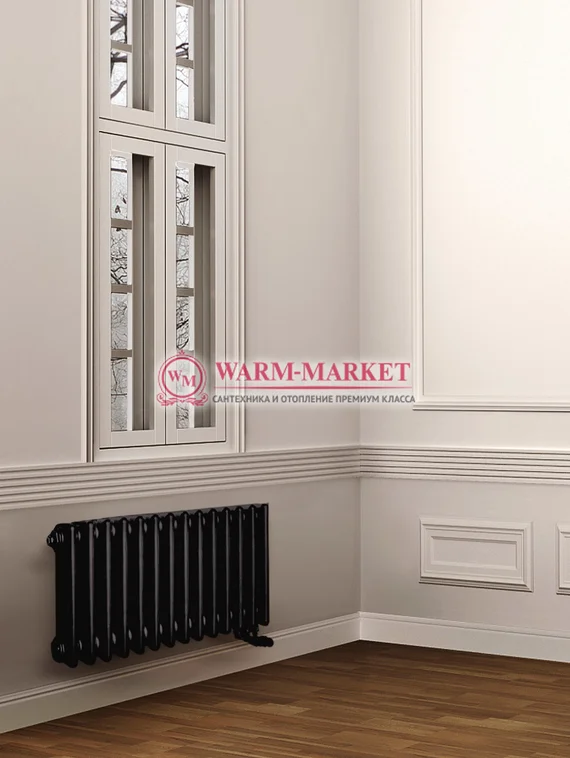 Трубчатый радиатор Dia Norm 3037 трехтрубный с нижним правым/левым подключением черного цвета