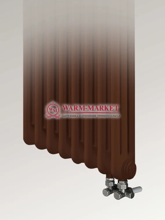 Трубчатый вертикальный радиатор Dia Norm 3180 трехтрубный нижнее правое/левое подключение с вентилем коричневого цвета