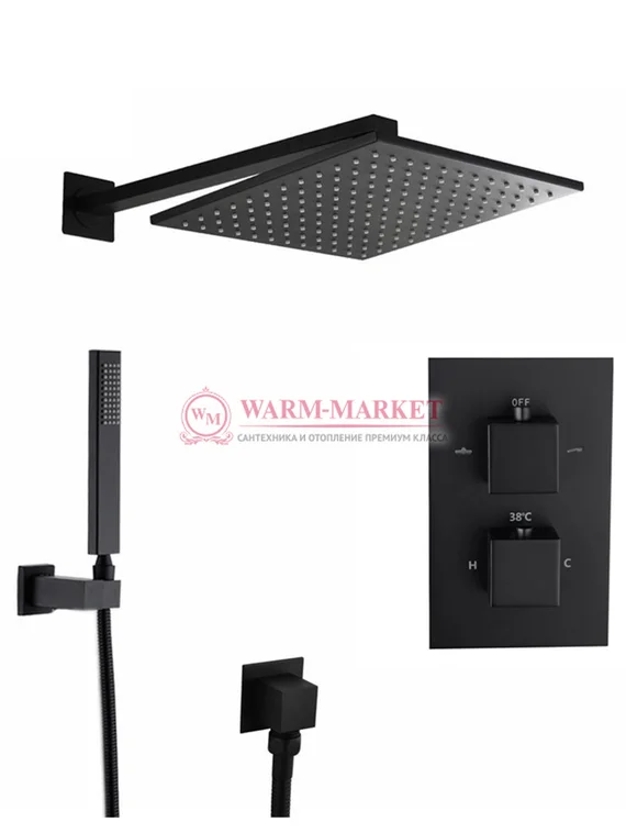 Душевой комплект Warmer Black Line Cube 2100400-12D Termo