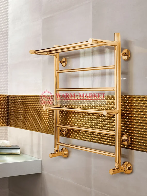 Ankona-полотенцесушитель с полкой, нижнее подключение цвет золото