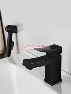 Смеситель для умывальника с гигиенической лейкой черный Aller 1068-Bl