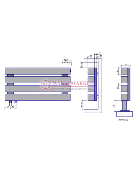 Steel VL 60х60 1180 - вертикальный трубчатый дизайн-радиатор шириной 430 мм, 20 секций