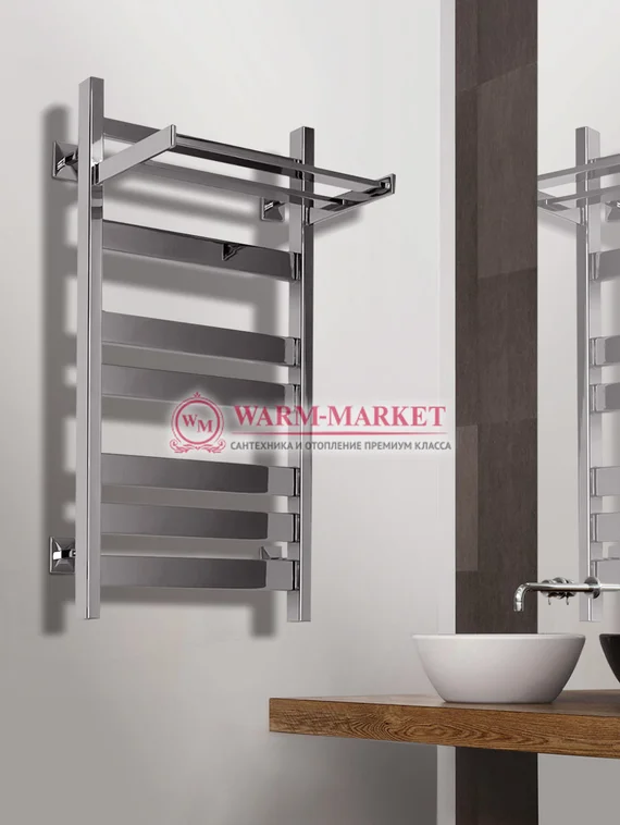 Quadro V 50+ водяной полотенцесушитель из квадратного и прямоугольного профиля с полкой