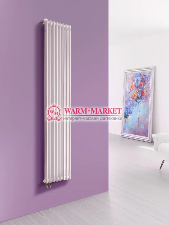 Вертикальный трубчатый радиатор Purmo Delta Lazerline 2180-8 секций, двухтрубный, нижнее правое/левое подключение с вентилем