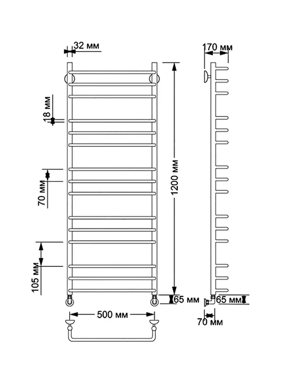 Водяной полотенцесушитель Secado Мерида 3 из латуни
