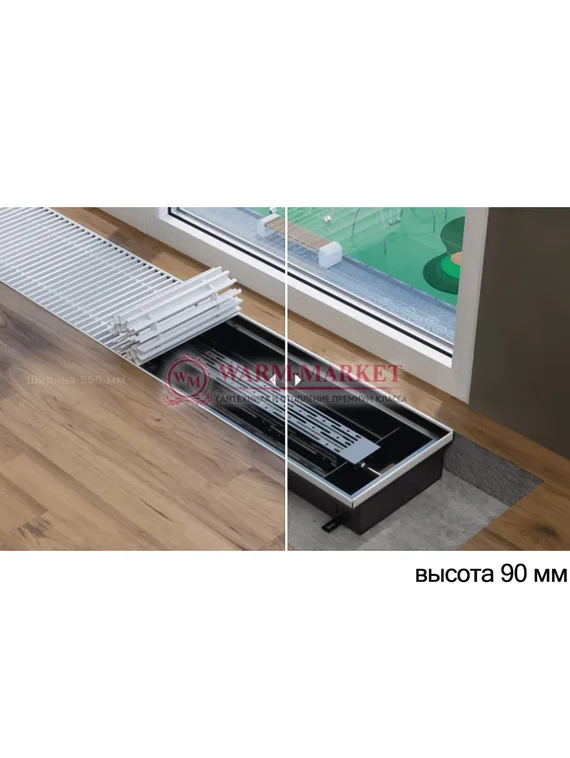 Внутрипольный электрический конвектор Vitron ВКЭ.90.260 без вентилятора шириной 260 мм (без решетки)