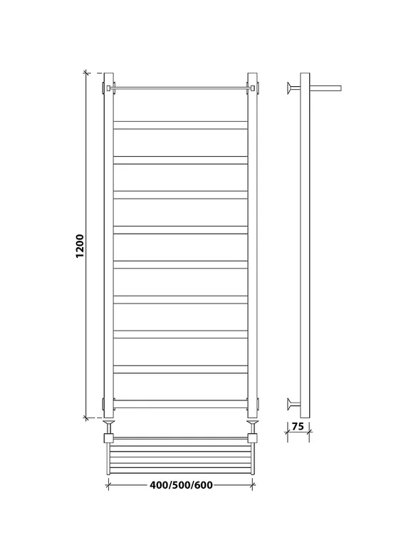 Водяной полотенцесушитель Secado Корсико 1 СП из нержавеющей стали, черный