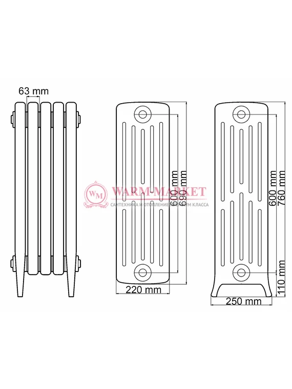 Чугунный радиатор Demir Dokum Tower 6076