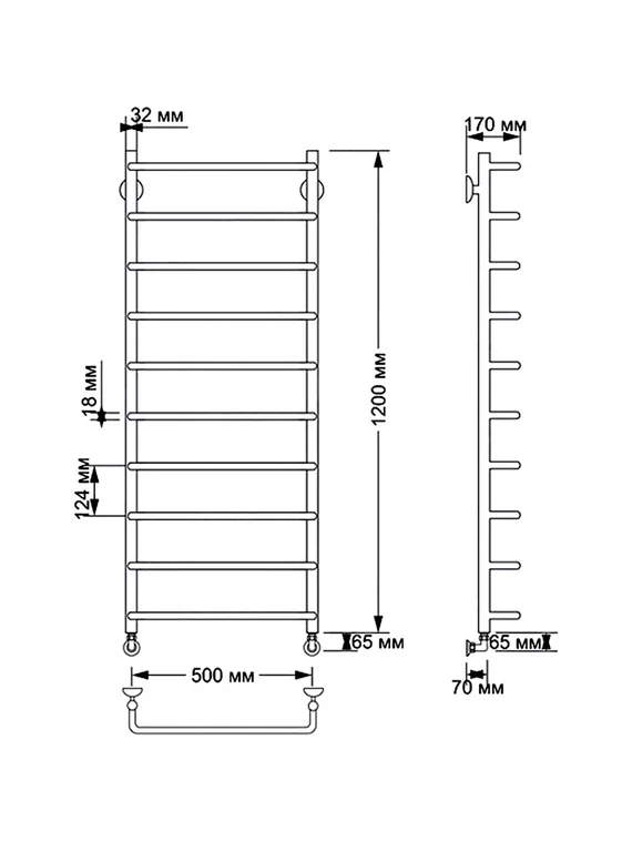 Водяной полотенцесушитель Secado Мерида 1 из латуни