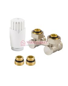 Комплект узел нижнего подключения угловой G 3/4 x 3/4 D=50 мм с термоголовкой M30x1,5 + 2 Ниппеля 1/2x3/4