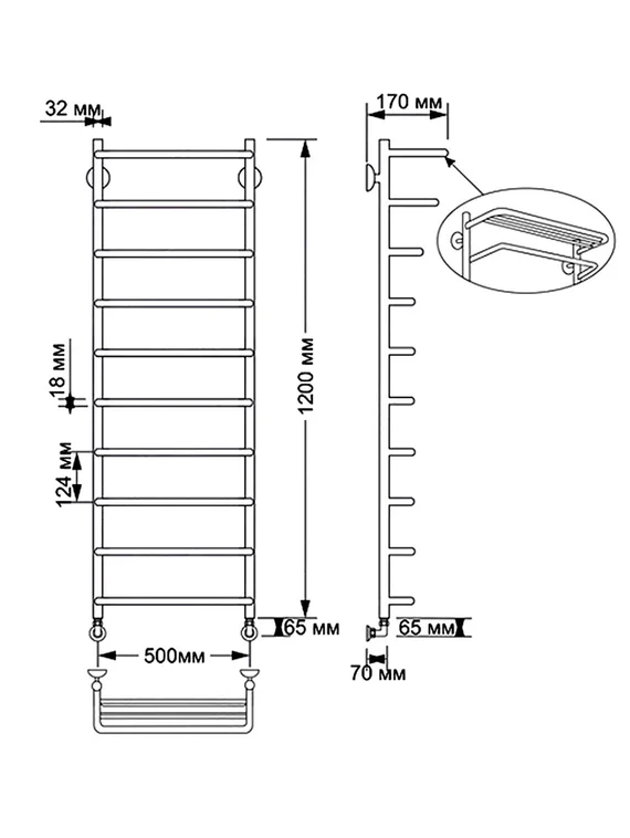 Водяной полотенцесушитель Secado Мерида 2 из латуни