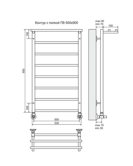 Контур П8-3 - электрический полотенцесушитель с полкой