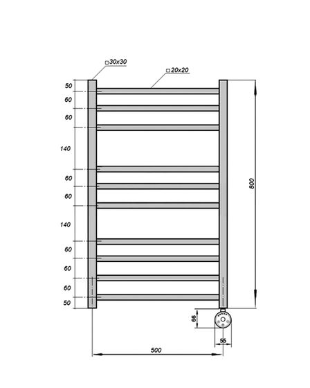 Полотенцесушитель электрический Solent Nuovo SR-003 800х500 П10 белый