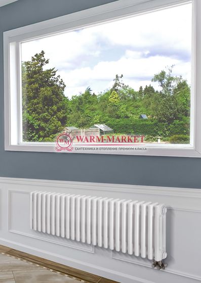 Трубчатый радиатор Purmo Delta 3037-24 секции, трехтрубный с нижним правым/левым подключением с вентилем.