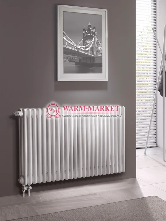 Трубчатый радиатор Dia Norm 3057-24 секции, трехтрубный с нижним правым/левым подключением с вентилем.