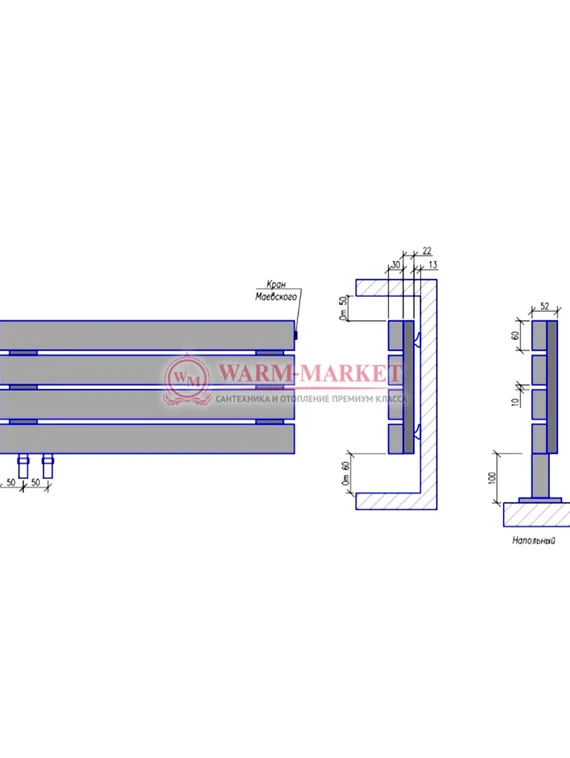 Steel V 60х30 2500 - вертикальный трубчатый дизайн-радиатор, 4 секции