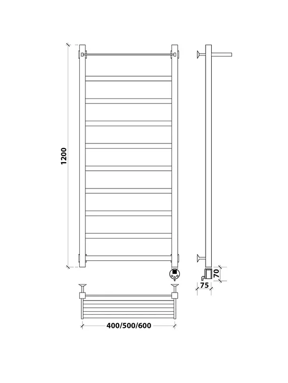 Электрический полотенцесушитель Secado Корсико 1 СП из нержавеющей стали, черный