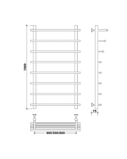 Водяной полотенцесушитель Secado Турин 6 из нержавеющей стали