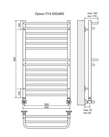 Орион - водяной полотенцесушитель, нижнее подключение, цвет золото