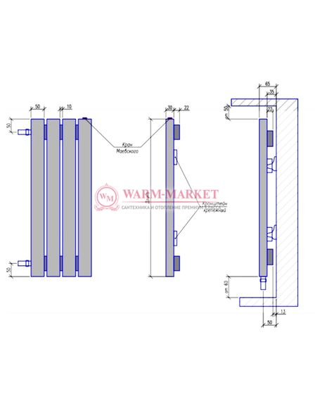 Steel V 50х30 1750 - вертикальный трубчатый дизайн-радиатор, 8 секций