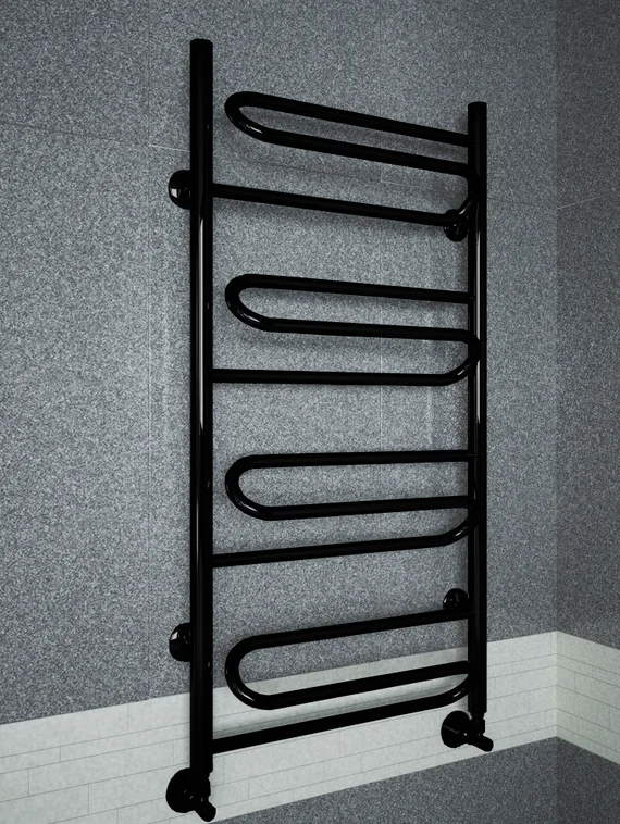 Upiter E - электрический полотенцесушитель с увеличенным пространством для сушки черного цвета.