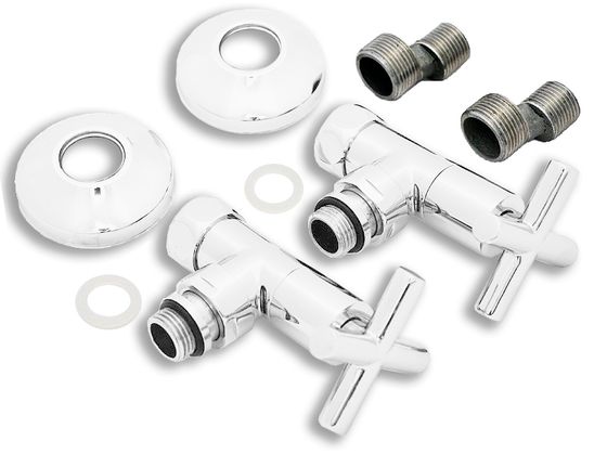 Вентиль крестообразный регулировочный прямой белого цвета.