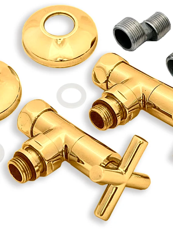 Вентиль крестообразный регулировочный прямой золотого цвета