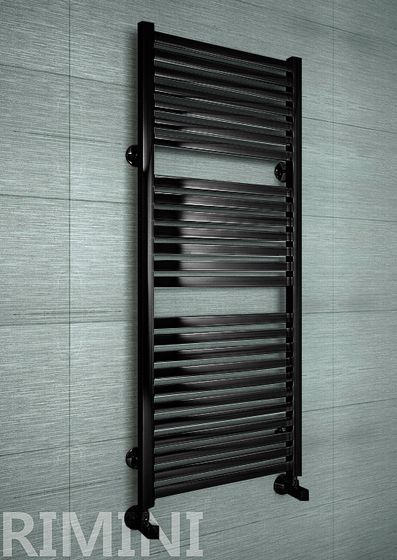Rimini E - дизайн полотенцесушитель с прямоугольными горизонталями черного цвета.