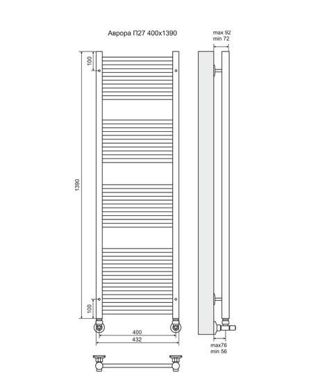 Аврора П27-2 - водяной полотенцесушитель, нижнее подключение, черный