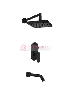 Встраиваемый комплект для ванны с изливом и верхней душевой насадкой черный А13028-Bl