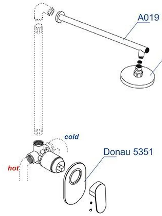 Встраиваемый комплект для душа с верхней душевой насадкой черный А12031-Bl