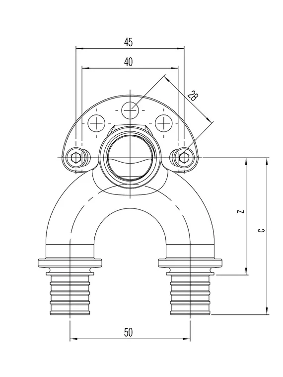 Проточный настенный угольник REHAU 20/20-Rp 1/2 длинный RX