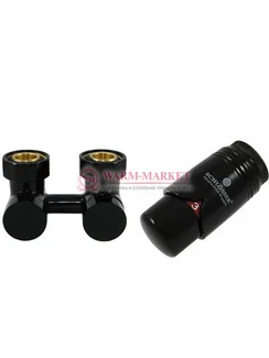 Комплект эксклюзивного узла подключения угловой G 3/4 x М22x1,5 с термоголовкой Brilliant SH Черный 9005