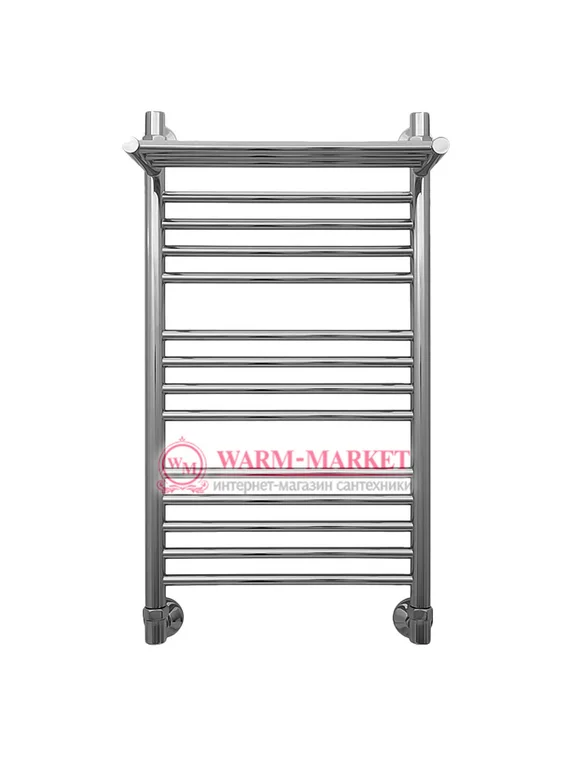 Mini P 800х400 - узкий полотенцесушитель с полкой из нержавеющей стали 400 мм. шириной, хром