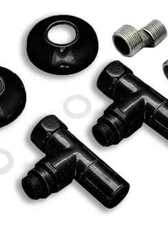 Вентиль круглый регулировочный прямой черного цвета.