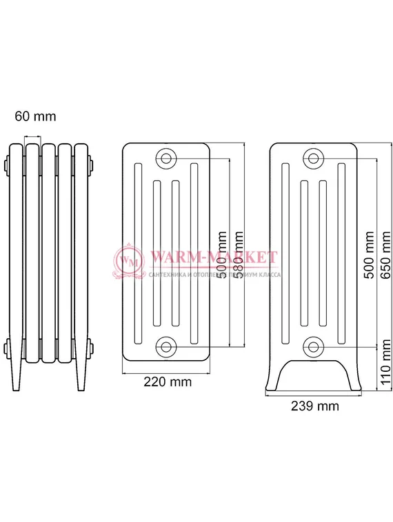 Чугунный радиатор Viadrus Karol 500/220
