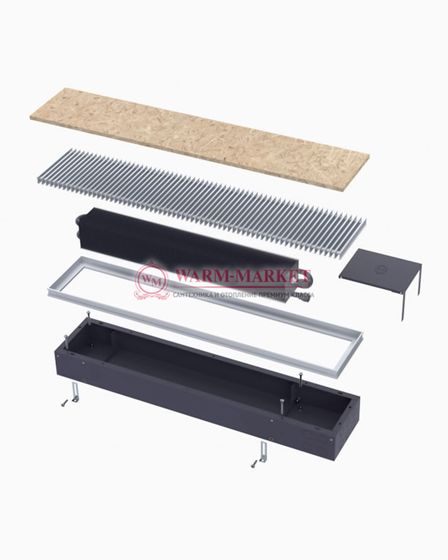 Конвектор внутрипольный Helios Therm Double Alpha (CIAD) без вентилятора глубиной 180мм с алюминиевой решеткой цвета шампань