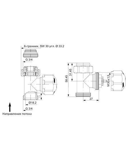 Вентиль термостатический прямой Hummel Designtechnik 3/4НРx1/2НР