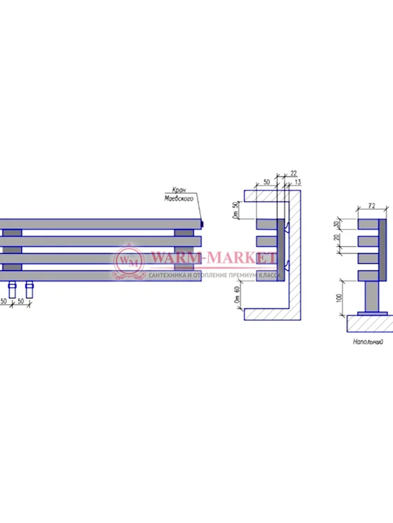 Steel VL 30х50 1480 - вертикальный трубчатый дизайн-радиатор шириной 530 мм, 30 секций