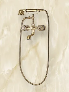 Бронзовый смеситель для ванны с душем в ретро стиле с коротким изливом