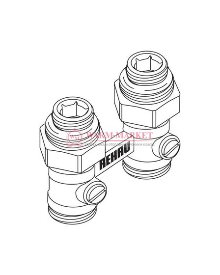 Пара шаровых кранов с соединительным ниппелем REHAU G 1/2xG 3/4, прямой